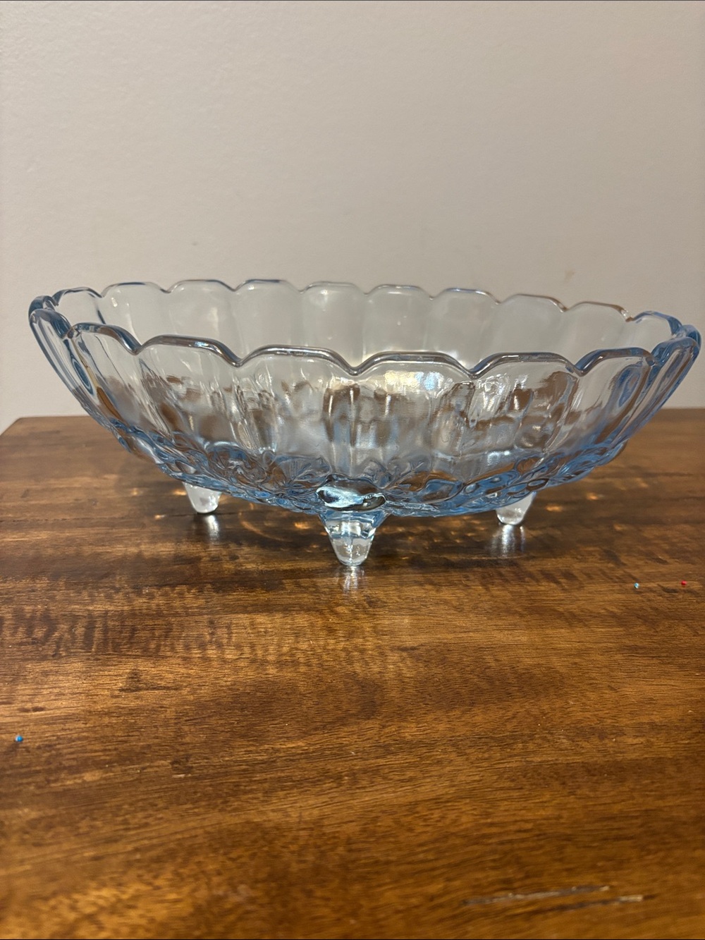 Indian glass Scalloped Blue Glass Footed Serving Bowl